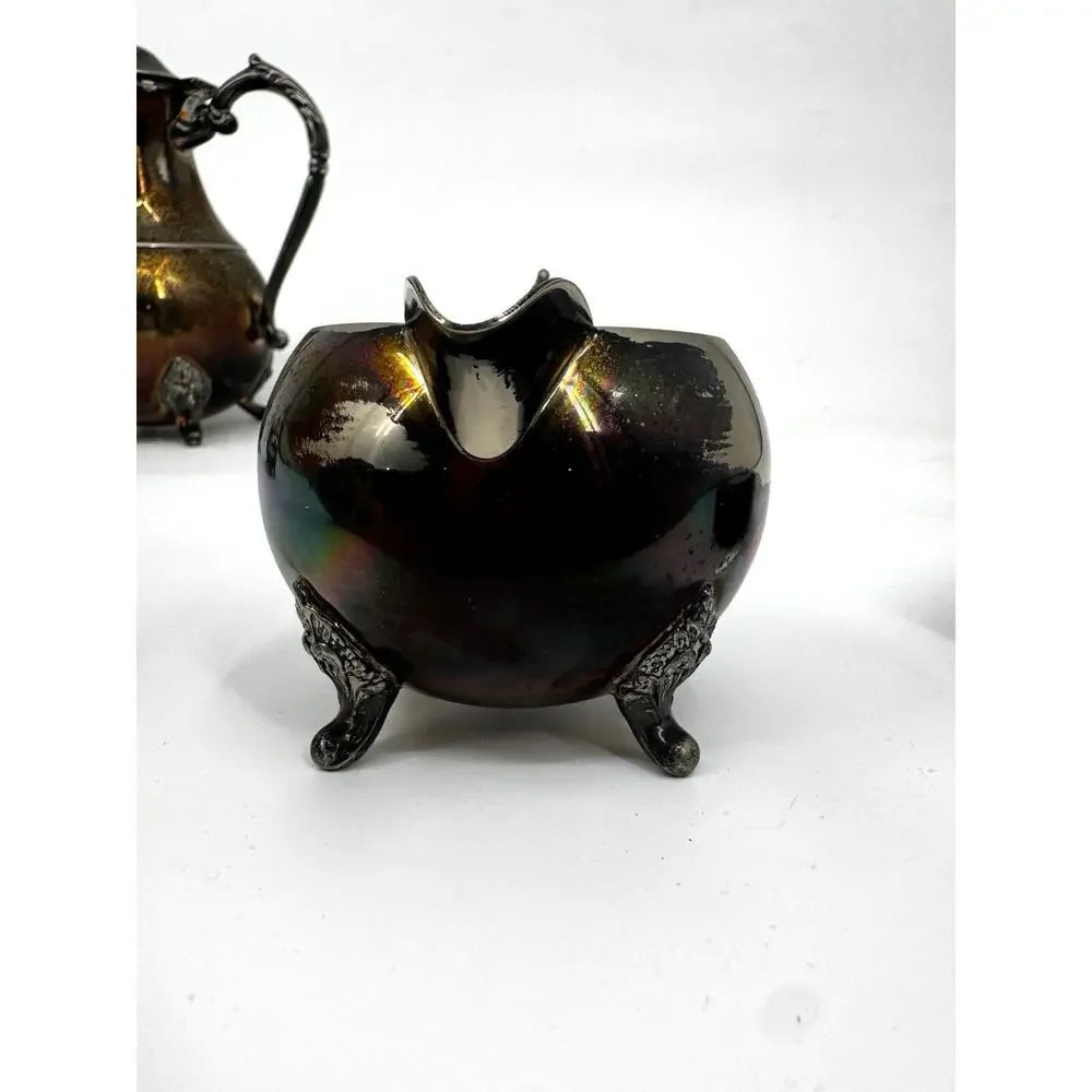 SMP Co Silversmiths Vintage Tea Set Silver on Copper Teapot Creamer Sugar